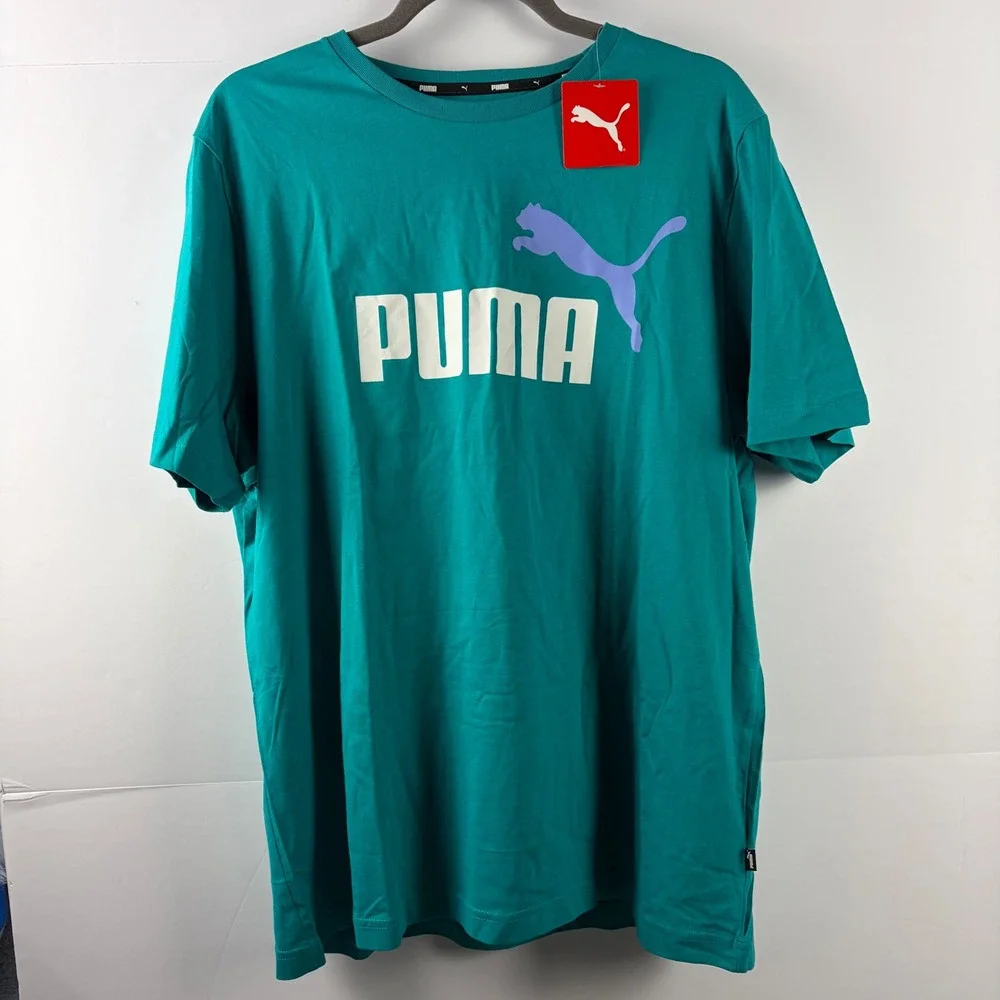 Puma Essentials 2 Col Logo Tee Mens XL Deep Aqua Graphic T-Shirt Shot Sleeve